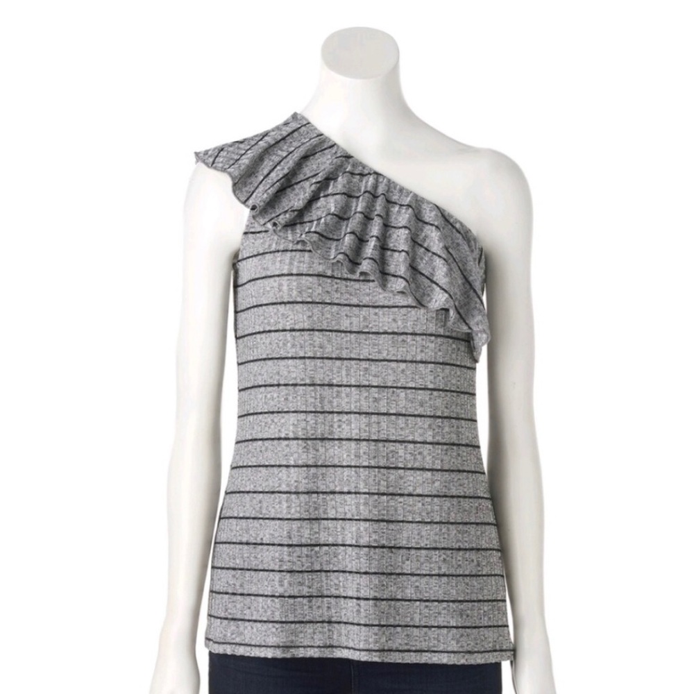 Juicy Couture Gray One Shoulder Ruffle Top Size Medium New With Tags